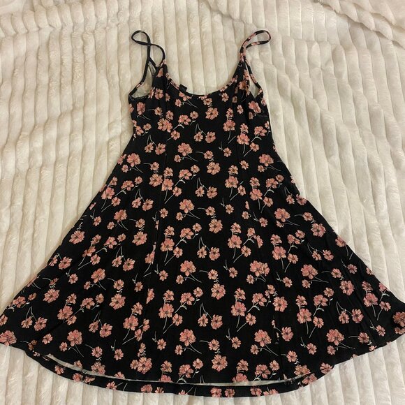🌸 Vintage Forever 21 Black and Cherry Blossom Printed Slinky Circle Mini Dress - Picture 4 of 4